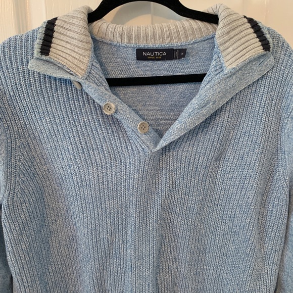 Nautica baby blue button up collared sweater - Picture 2 of 12